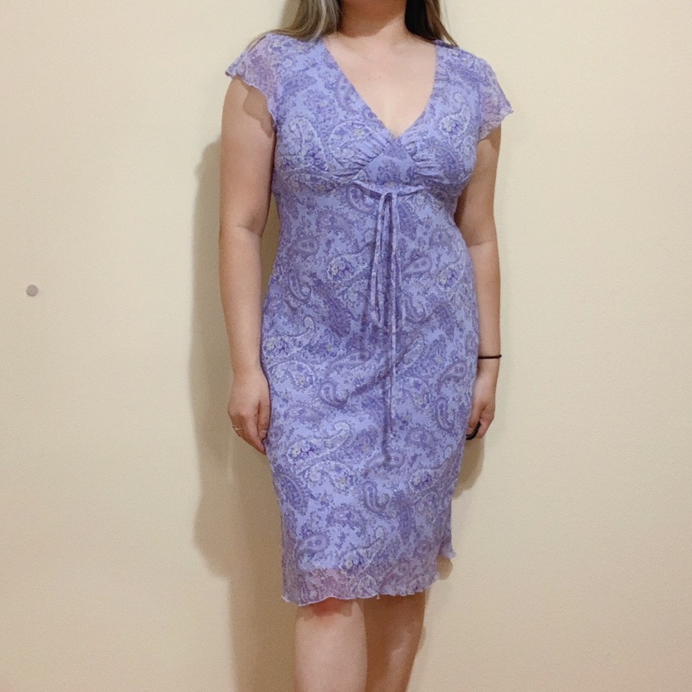 Vintage 90s Purple Floral Chiffon Dress